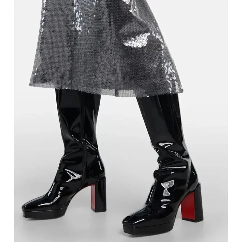 christian louboutin alleo botta 90 patent tall boots black EU38.5/US8.5